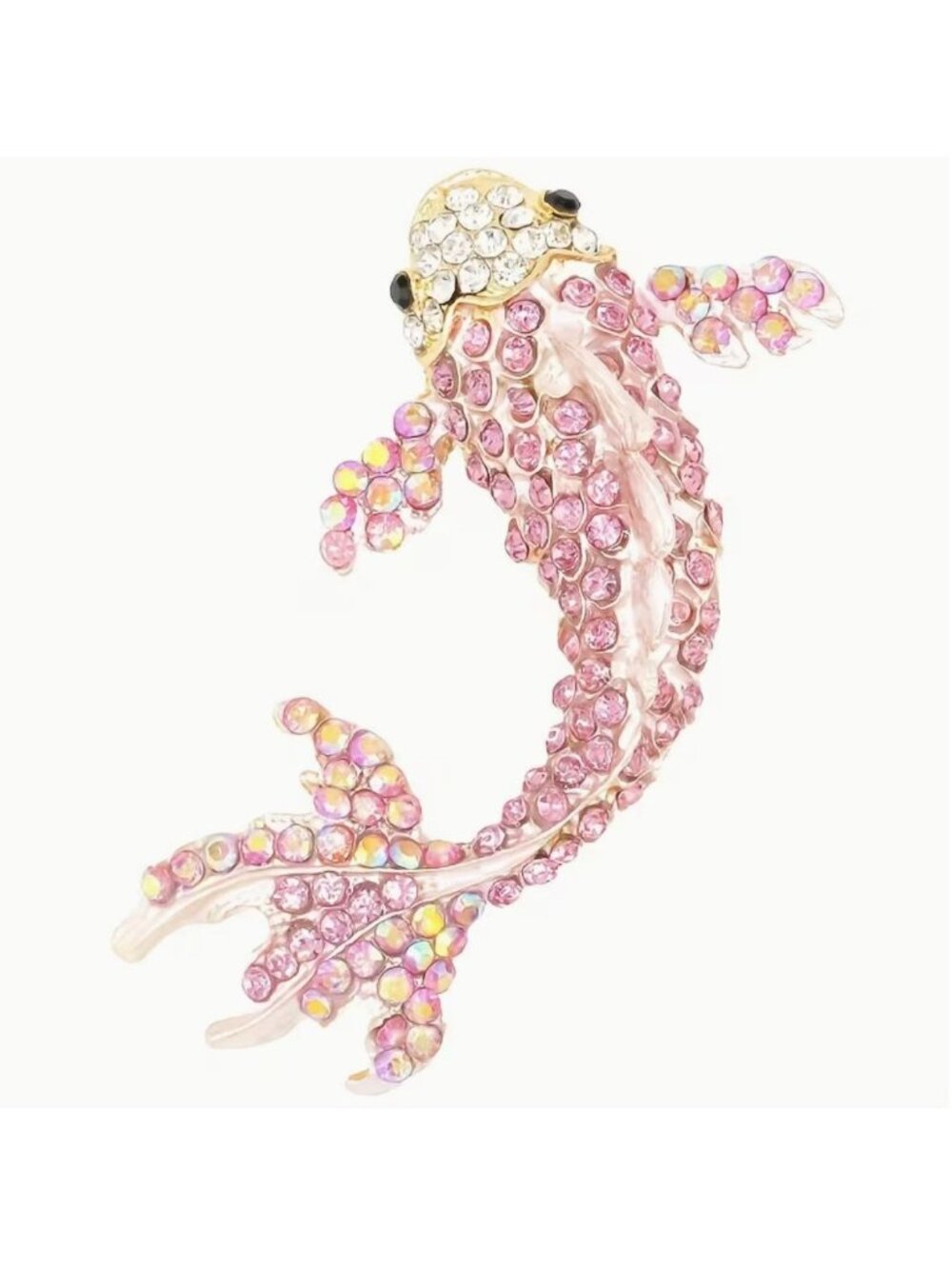 Brooch Lucky Koi Fish Pink Iridescent Crystals Gold Tone